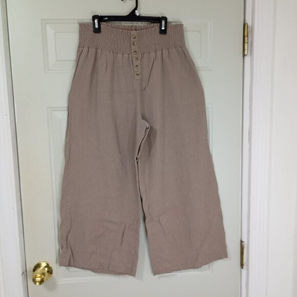 Indigo Rein Pants - Indigo Rein Pants Wide-Leg Linen-Blend Smocked Waist Womens L Beige